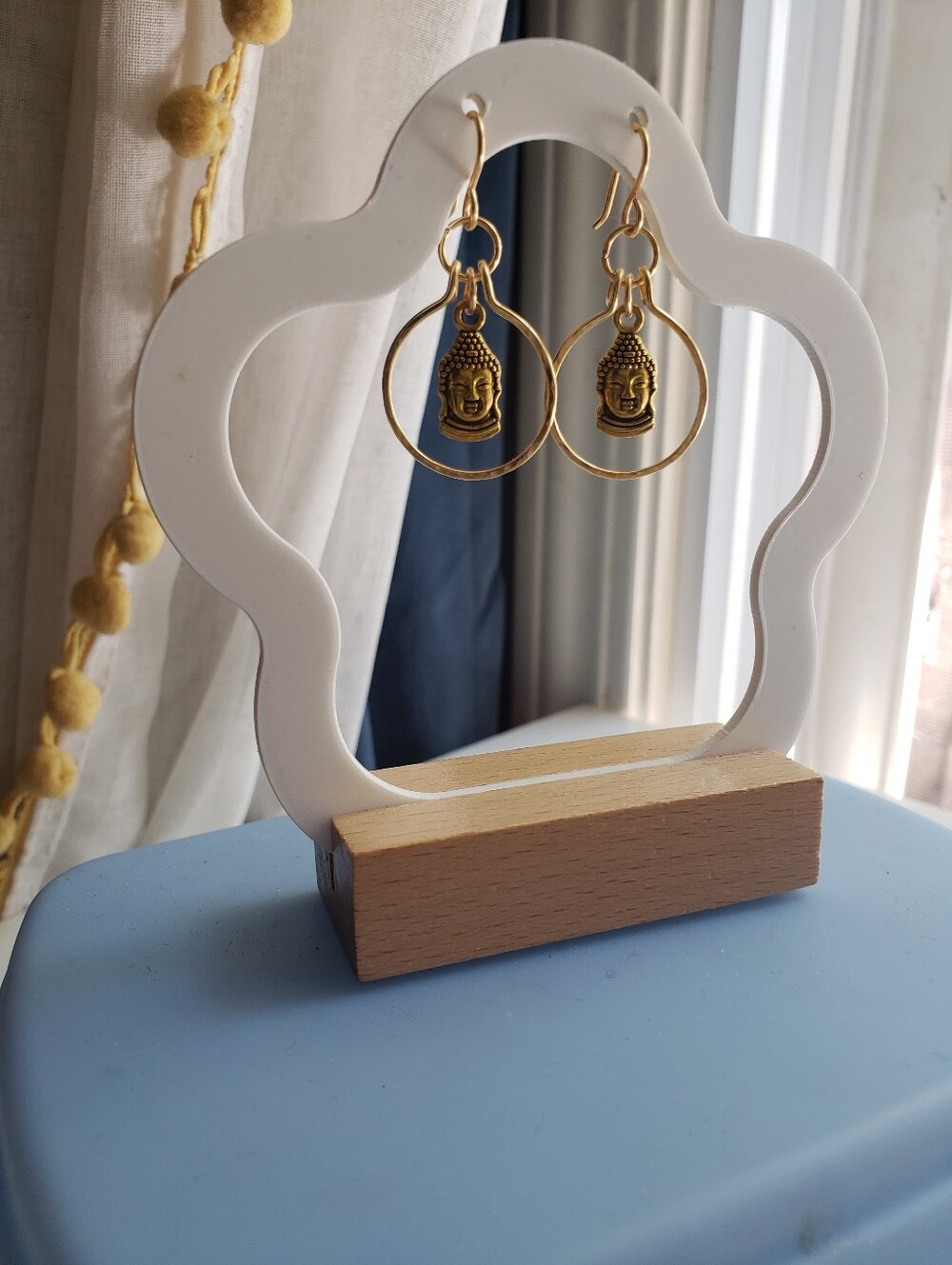 New Gold Plated Wire Buddha Hoop Earrings - Women's Jewelry